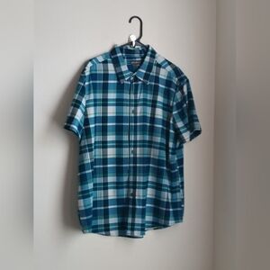 Eddie Bauer Shirt Men XL Blue and Green Plaid Academia Office Casual Preppy Y2K